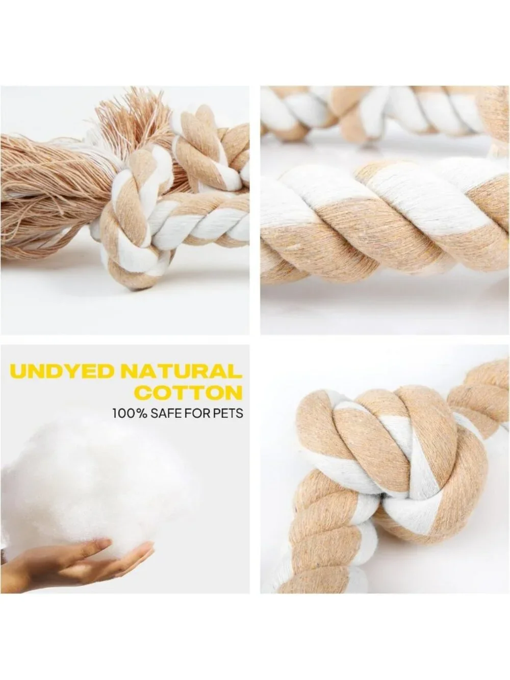 Durable Dog Rope Toy for Large Aggressive Chewers, Natural Cotton 3 Knots